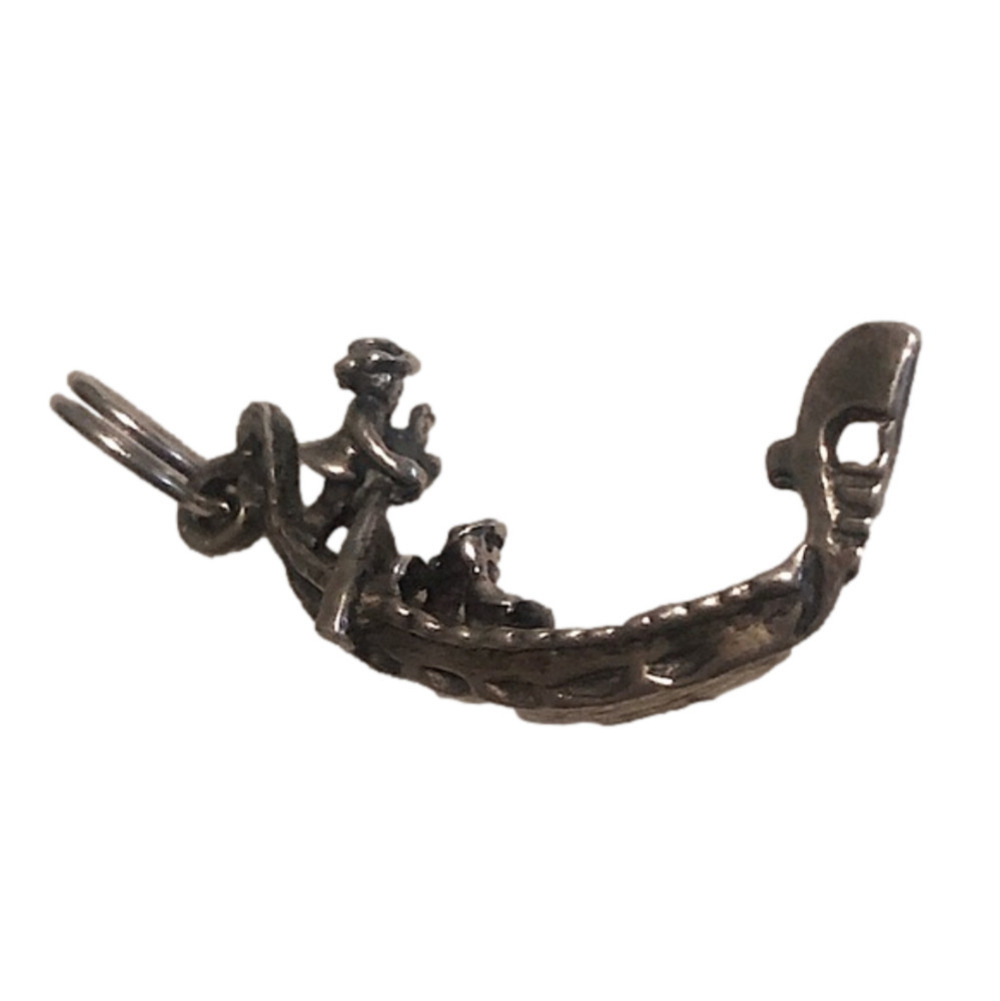 VTG 800 Silver Italian Gondola Boat Miniature Charm Bracelet Charm 26mm